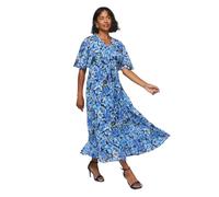 Wallis Floral Print Pleated Cape Sleeve Midi Dress, 18, Navy