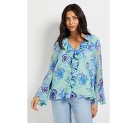 Wallis Floral Print Ruffle Detail Blouse In Sage sage 12