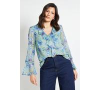 Wallis Floral Print Ruffle Detail Blouse In Sage sage