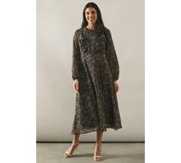 Wallis Floral Print Ruffle Detail Midi Dress In Black black 8