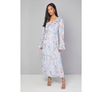Wallis Floral Ruffle Belted Midaxi Dress In Blue blue 20