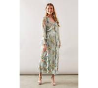 Wallis Floral Ruffle Belted Midaxi Dress In Sage sage 12