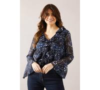Wallis Floral Ruffle Chiffon Blouse In Blue blue 8