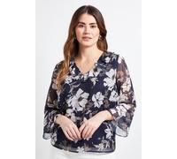 Wallis Floral Ruffle Detail Ladder Trim Blouse In Navy