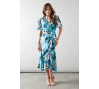 Wallis Floral Ruffle Wrap Belted Midi Dress In Duck Egg duck egg 12