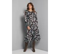 Wallis Women's Floral Satin Jacquard Ruffle Midi Dress in Chocolate | Size: 16 Wallis Chocolate 16