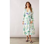 Wallis Floral Satin Jacquard Wrap Midi Dress In Ivory ivory 12