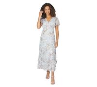 Wallis Floral Satin Ruffle Hem Midaxi Dress, 14, Blue