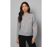 Wallis Floral Sequin Pattern Crew Neck Jumper In Grey Marl grey marl M