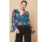 Wallis Floral Spot Ruffle Detail Blouse In Teal teal 8