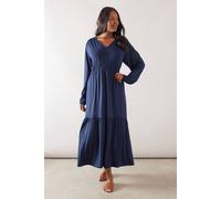 Wallis Floral Square Neck Viscose Jersey Midi Dress In Navy navy 14