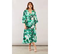 Wallis Floral Wrap Ruffle Midi Dress In Green green 16