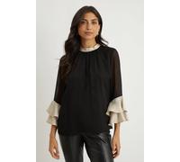 Wallis Womens Midi Shift Dress Black Long Sleeve Chic Keyhole Detail