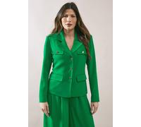 Wallis Four Pocket Button Through Blazer In Green green