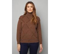 Wallis Fringe Roll Neck Diamond Jumper In Chocolate chocolate M