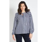 Wallis Geo Print Woven Tie Neck Overhead Shirt In Blue blue