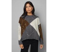 Wallis Grey Oversized Argyle Jumper grey M