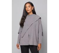 Wallis Grey Scarf Detail Knitted Cape grey