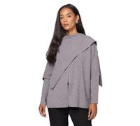 Wallis Grey Scarf Detail Knitted Cape, M, Grey