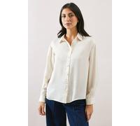 Wallis Hammered Satin Button Shirt In Cream cream 20