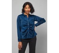 Wallis Hammered Satin Ruched Shirt In Navy navy 12