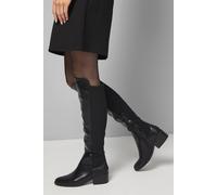 Wallis Hannah Stretch Back Almond Toe Low Heel Knee Boots In Black black