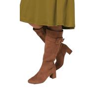 Wallis Women's Hawthorn Faux Suede Covered Buckle Detail Square Toe Medium Block Heel Knee Boots in Taupe | Size: 5 Wallis Taupe 5