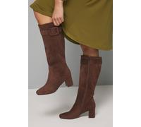 Wallis Hawthorn Faux Suede Covered Buckle Detail Square Toe Medium Block Heel Knee Boots In Chocolate chocolate 5