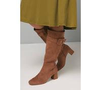 Wallis Hawthorn Faux Suede Covered Buckle Detail Square Toe Medium Block Heel Knee Boots In Taupe taupe 4