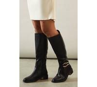 Wallis Heidi Faux Leather Trim Detail Knee High Riding Boots In Black black 3
