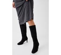 Wallis Heidi Stretch Almond Toe Medium Heel Knee Boots In Natural Black natural black 8