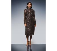 Wallis High Neck Sequin Midi Dress In Black black