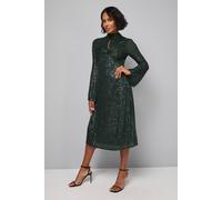 Wallis High Neck Sequin Midi Dress In Forest forest