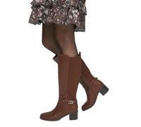 Wallis Women's Hills Faux Leather Back Stretch Mid Block Heel Knee Boots in Dark Tan | Size: 4 Wallis Dark Tan 4