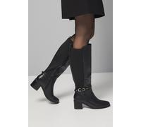 Wallis Hills Faux Leather Back Stretch Mid Block Heel Knee Boots In Black black