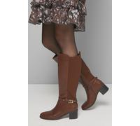 Wallis Hills Faux Leather Back Stretch Mid Block Heel Knee Boots In Dark Tan dark tan 5