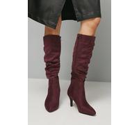 Wallis Women's Hista Ruched Mid Heel Pointed Knee Boots in Burgundy | Size: 7 Wallis Burgundy 7