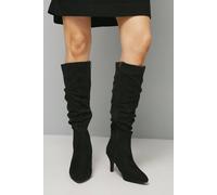 Wallis Women's Hista Ruched Mid Heel Pointed Knee Boots in Natural Black | Size: 7 Wallis Natural Black 7