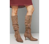 Wallis Hista Ruched Mid Heel Pointed Knee Boots In Taupe taupe 5