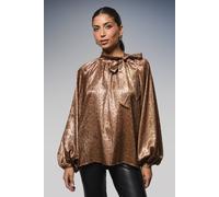 Wallis Hotfix Snake Foil Tie Neck Blouse In Copper copper