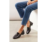 Wallis Iridessa Faux High Shine Leather Square Toe Low Block Heel Loafers In Black black 7
