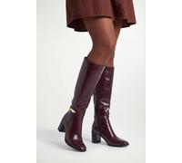 Wallis Women's Joy Faux Leather Metal Trim High Block Heel High Leg Boots in Wine | Size: 4 Wallis Wine 4