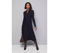Wallis Women's Keyhole Collared Belted Knitted Midi Dress in Navy | Size: Large Wallis Navy L