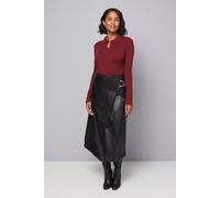 Wallis Women's Keyhole Collared Knitted Top in Red | Size: XL Wallis Red XL
