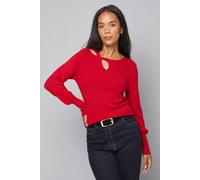 Wallis Keyhole Detail Knitted Top In Red red S
