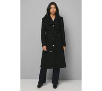 Wallis Knitted Collar Button Through Wrap Coat In Black black