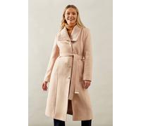 Wallis Knitted Collar Button Through Wrap Coat In Stone stone 18