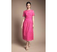 Wallis Women's Lace Button Detail Drop Hem Midi Dress in Pink | Size: 18 Wallis Pink 18
