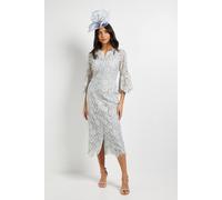 Wallis Lace Button Flute Sleeve Midi Dress In Blush blush 18