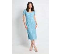 Wallis Lace Button Midi Dress In Blue blue